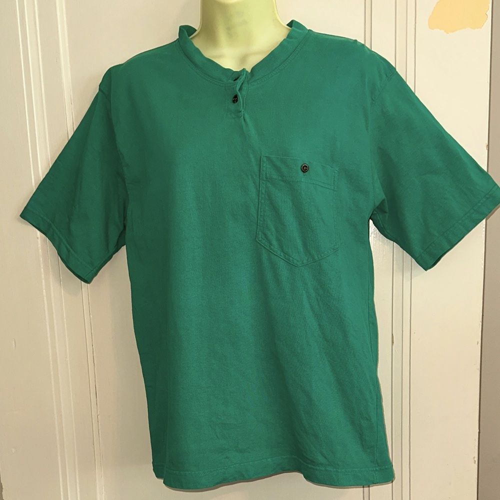 Vtg 80s/90s Laura Gayle Green Cotton Oversized Short Sleeve Knit Top/Button Neck